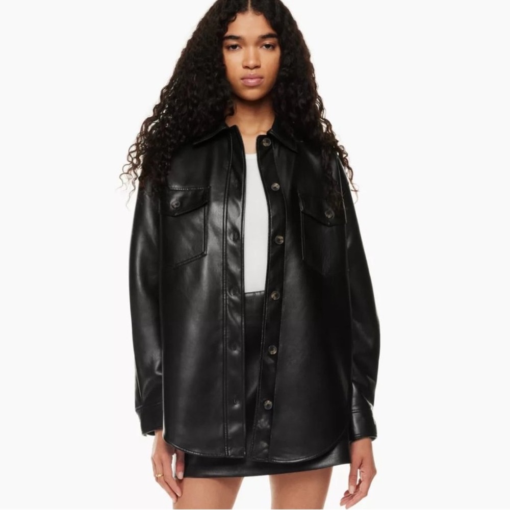 Black Leather Shirt Jacket